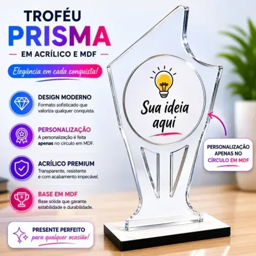Trofeu Prisma Personalizado em Acrílico e MDF
