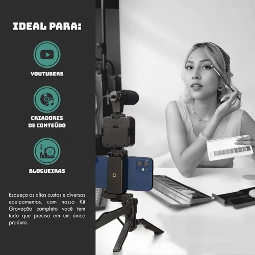 Tripé Suporte de Celular Com Led Kit de Gravação Completo - Com Microfone