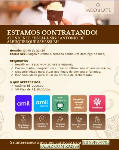 VAGA ATENDENTE 12:48 AS 22:20 DISPONIBILIDADE PARA TRABALHAR SO FINS DE SEMANA (5X2)