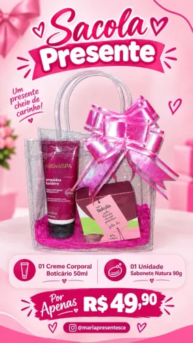 Sacola Presente com Creme Corporal e Sabonete