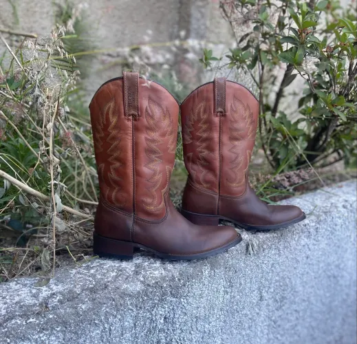 Bota texana couro legítimo masculina excelente qualidade