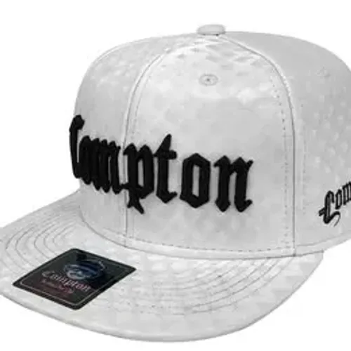 Boné Compton aba reta branco Couro Clássico