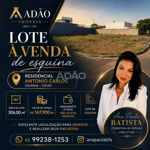 LOTE DE ESQUINA A VENDA RESIDENCIAL ANTONIO CARLOS PIRES
