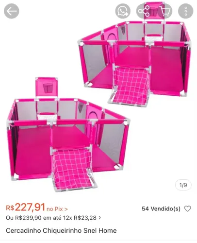 Cercado infantil rosa em perfeito estado