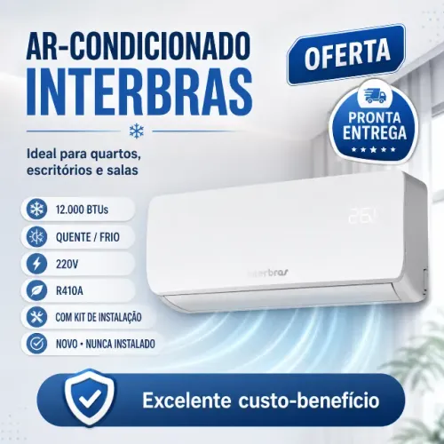 Ar Interbras 12.000 BTUs On/Off 220V + Kit Instalação - Novo