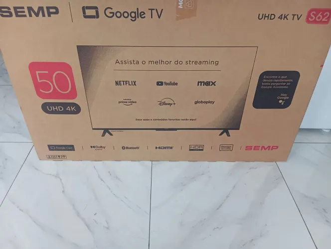 Smart TV SEMP 50" 4K Google TV (Modelo 50S62) - Na Caixa. Display Quebrado / Para Peças