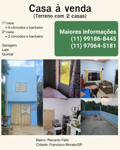 Terreno com duas casas - Recanto Feliz, Francisco Morato-SP