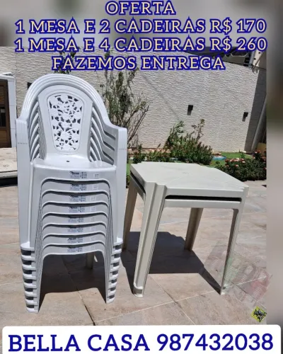 CONJUNTO DE MESA MAIS CADEIRA DE PLASTICO GM UC BRANCA D ENTREGA GRÁTIS