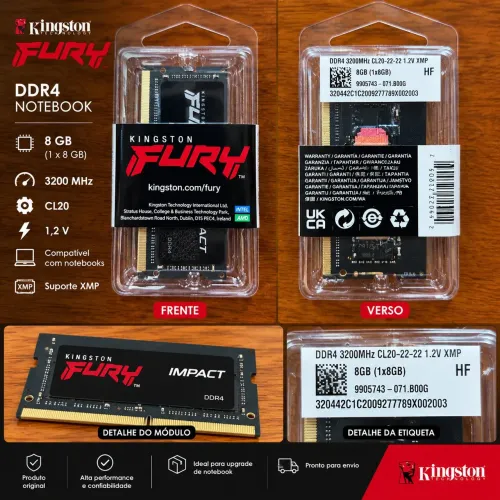 Memória RAM Kingston Fury Impact DDR4 8GB 3200MHz - NOVA E LACRADA