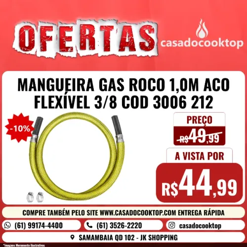 MANGUEIRA GAS ROCO 1,0M ACO FLEXÍVEL 3/8" COD 3006 212