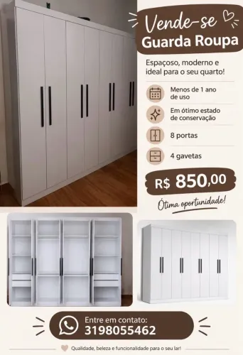 Guarda-roupa 8 portas por R$ 850,00! 7 meses de uso em excelente estado.