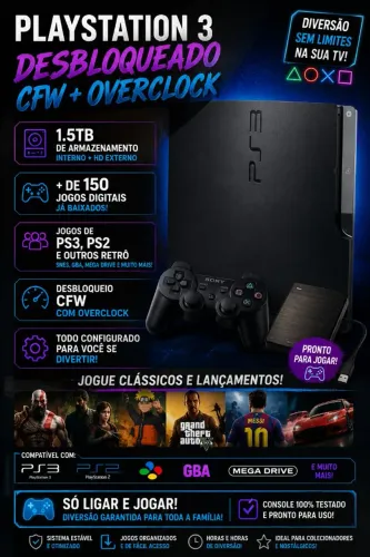 Playstation 3 + de 150 Jogos (1.5TB) com 4 Controles