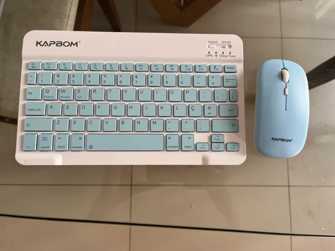 Mini Teclado Portatil Inteligente Bluetooth Branco Com Azul