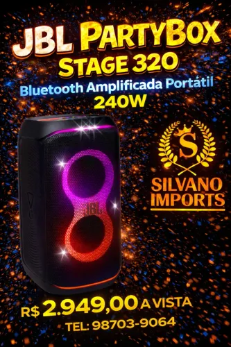 Caixa de Som Bluetooth PartyBox Stage 320 JBL BLPBSTAGE320BR Preta C/NOTA FISCAL