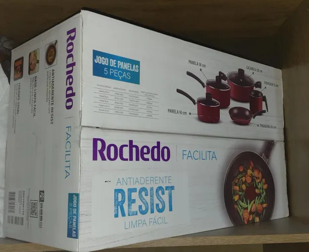  Jogo de Panelas Rochedo Facilita 5pcs Antiaderente Resistente, Thermo Sinal - Alumínio 