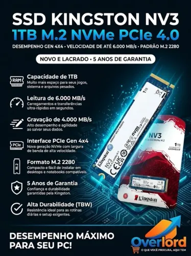 SSD Kingston NV3 1TB M.2 2280 PCIe 4.0 NVMe 6000 MB/s (CAIXA LACRADA, NUNCA USADO)