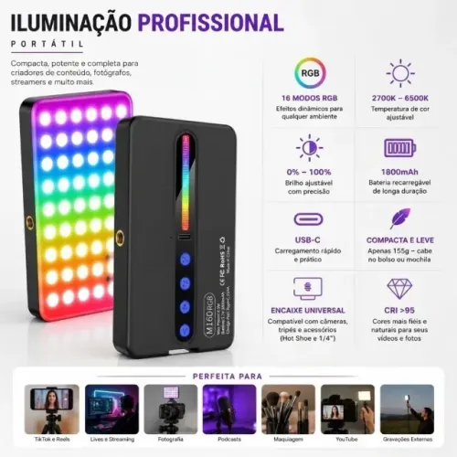 Luz de Video LED M160 RGB Mini Portatil Dimmavel 2700K-6500K