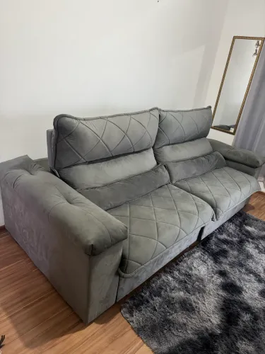 Sofá Retrátil Reclinável Grécia 2,5m Suede Velut Cinza c/ Molas no assento