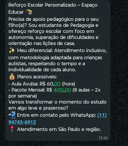 Aulas de reforço escolar 