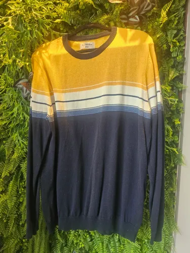 suéter tricôt amarelo e azul - ângelo litrico - seminovo gg