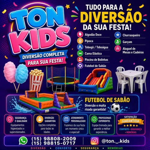 Brinquedos, algodão doce, pipoca, monitor, churrasqueiro,etc