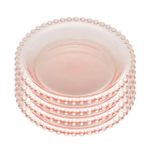 Conjunto 4 pratos cristal Wolff (rosa)