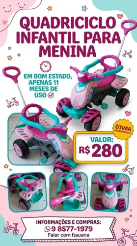 Quadriciclo infantil para menina