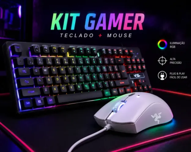 Kit Gamer - Teclado Mecânico Redragon + Mouse Razer DeathAdder Essential
