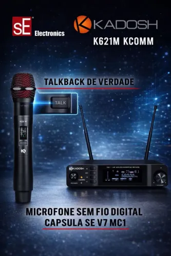 Microfone TalkBack Sem Fio Profissional Digital Kadosh K621M K-COMM Cápsula SE V7 MC1 