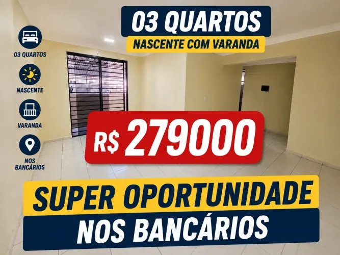 APARTAMENTO TÉRREO | 3 QUARTOS | VARANDA | PRÓXIMO AO UNIPÊ | BANCÁRIOS | R$ 279.000