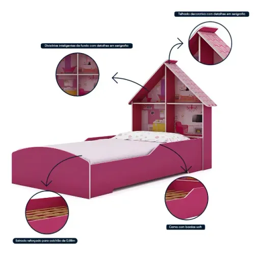 Cama Infantil USADA Gelius Casinha - Pink