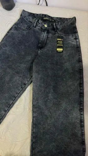 Calça Wide Leg Jeans Marmorizada 