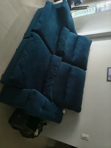Sofá retrátil Grecia 2,30m Suede Velut Azul C/molas no assento