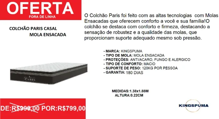 colchão - molas - casal - compre receba em até 72 horas 