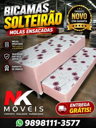 Bicamas de solteiro e solteirão de espuma e molas ensacadas novas, PEÇA JÁ!!