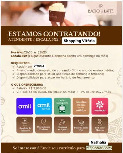 VAGAS PARA ATENDENTE E PRODUÇÃO