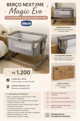 Vendo berço CHICCO Next2Me Magic Evo Co-sleeping com balanço nunca usado na caixa lacrada