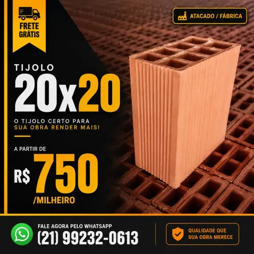 Tijolo 20x20 - Atacado e Varejo - Frete Grátis - Pronta entrega RJ