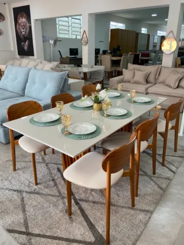 Conjunto de Mesa de Jantar 2m com 6 Cadeiras em Madeira Maciça!
