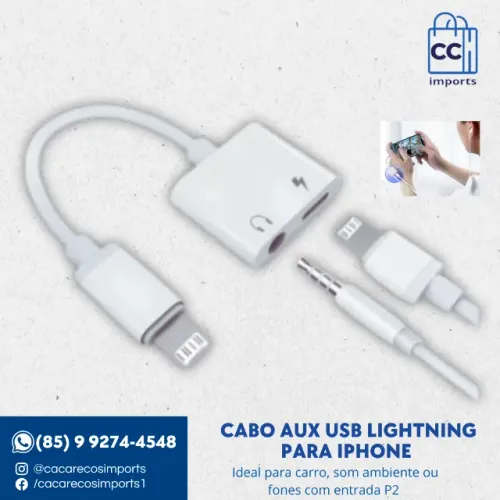Adaptador 2 em 1 iPhone Lightning - Lightning + P2 3.5mm | Novo | Pronta Entrega