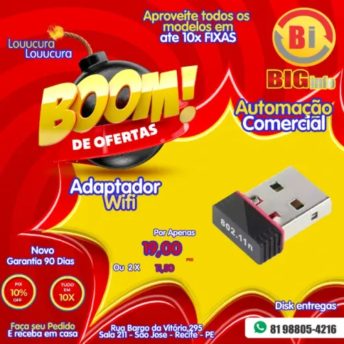 Adaptador Wifi Usb Para Pc Sinal Wifi Wirele Sem Fio
