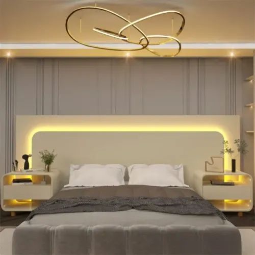 Cabeceira Box Innova Casal/Queen/King com LED e 2 Mesas de Cabeceira - GELIUS