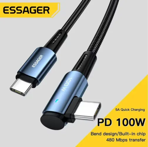 Essager Cabo USB-C PD 100W - Carregamento Rápido e Transferência