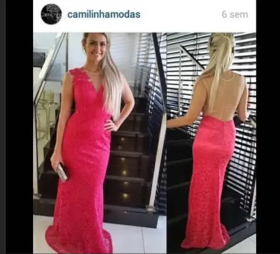 ALUGO Vestido de festa longo rosa com renda e tule
