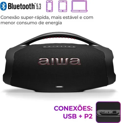 Caixa de Som Boombox Plus AIWA BBS-01-B 200W Bluetooth 5.3-200W RMS