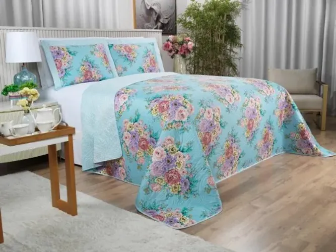 1 Cobre-leito Bouti de Microfibra Ultrasonic Casal - 2,20x2,40m 2 Porta-travesseiros