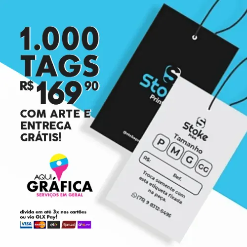 1.000 Tags por Apenas R$ 169,90 com Arte e Entrega Grátis!
