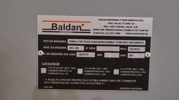Esquadrejadeira Baldan sec 3 ir