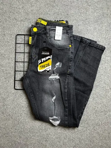 Calça Jeans Jogador Destroyed Cinza Original Trezze