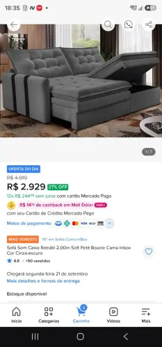 Sofá com box, marca cama in box, novo.